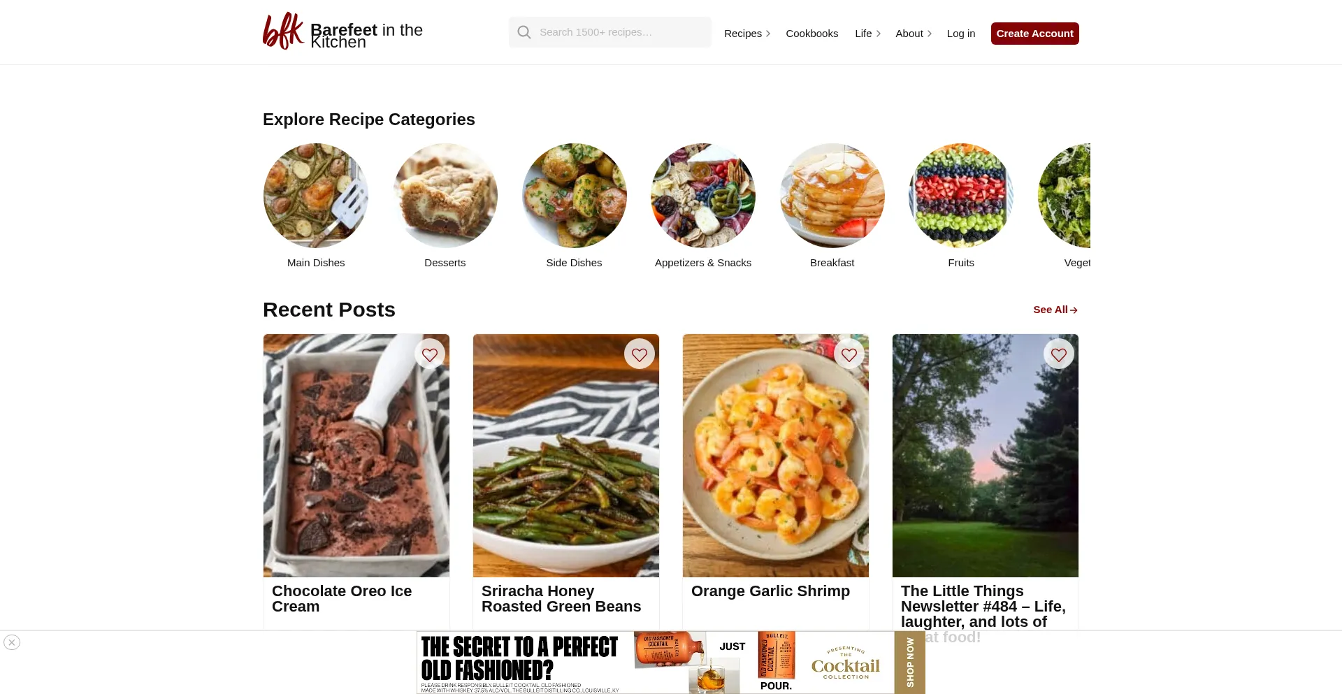 Website screenshot of Barefeetinthekitchen.com