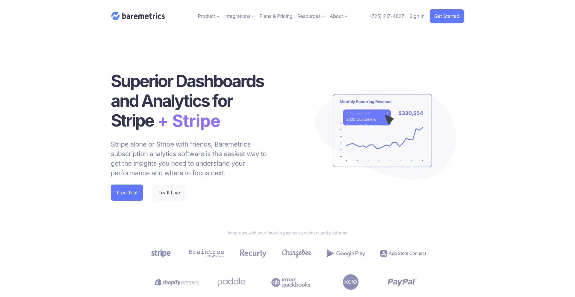 Website screenshot of Baremetrics.com