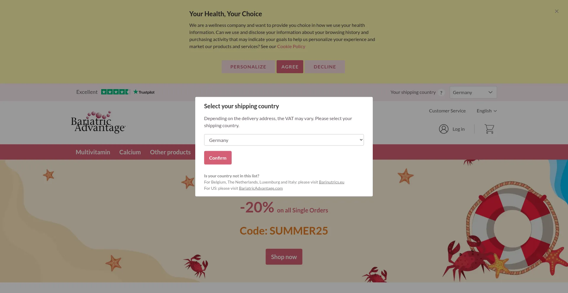Website screenshot of Bariatricadvantage.eu