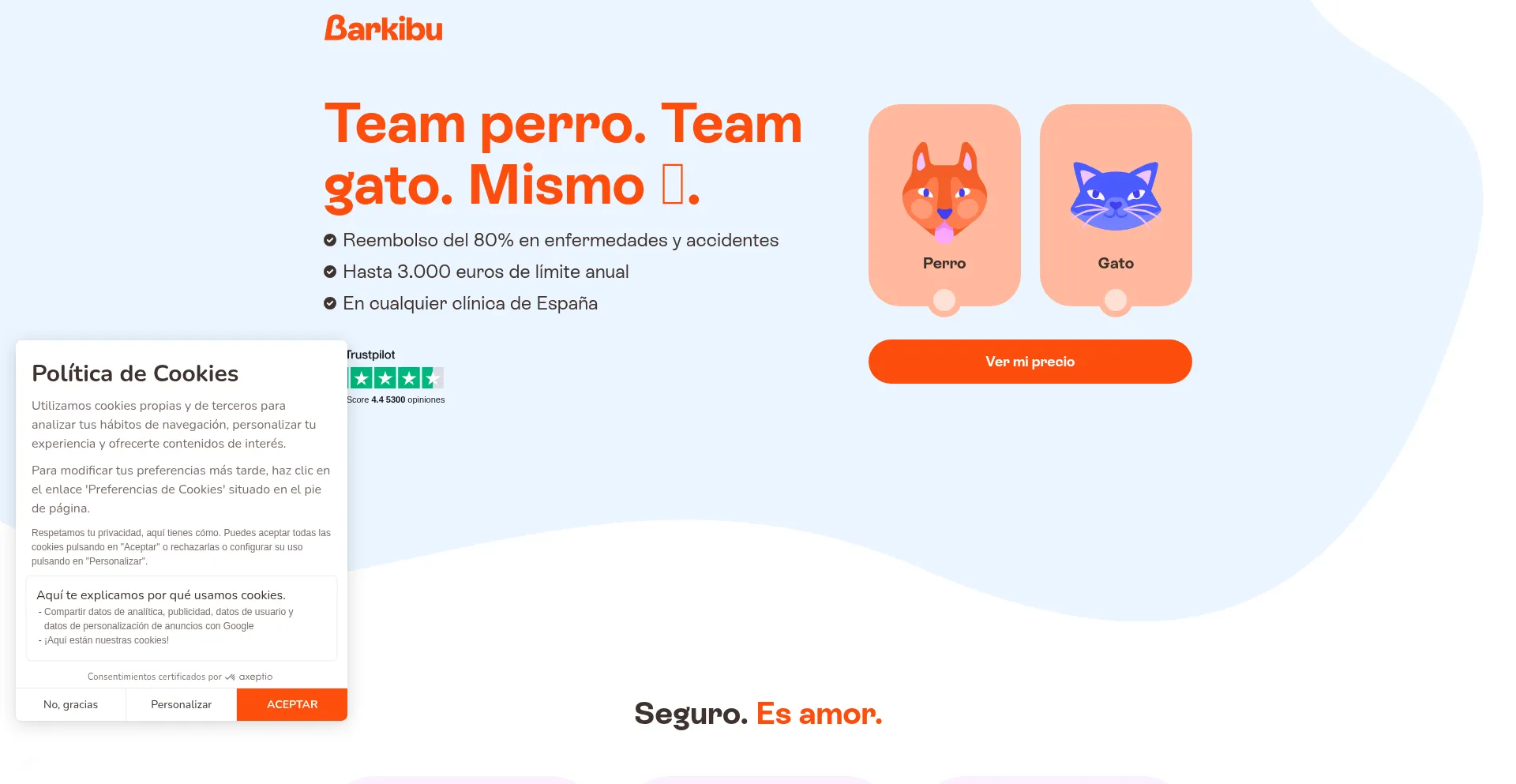 Website screenshot of Barkibu.com