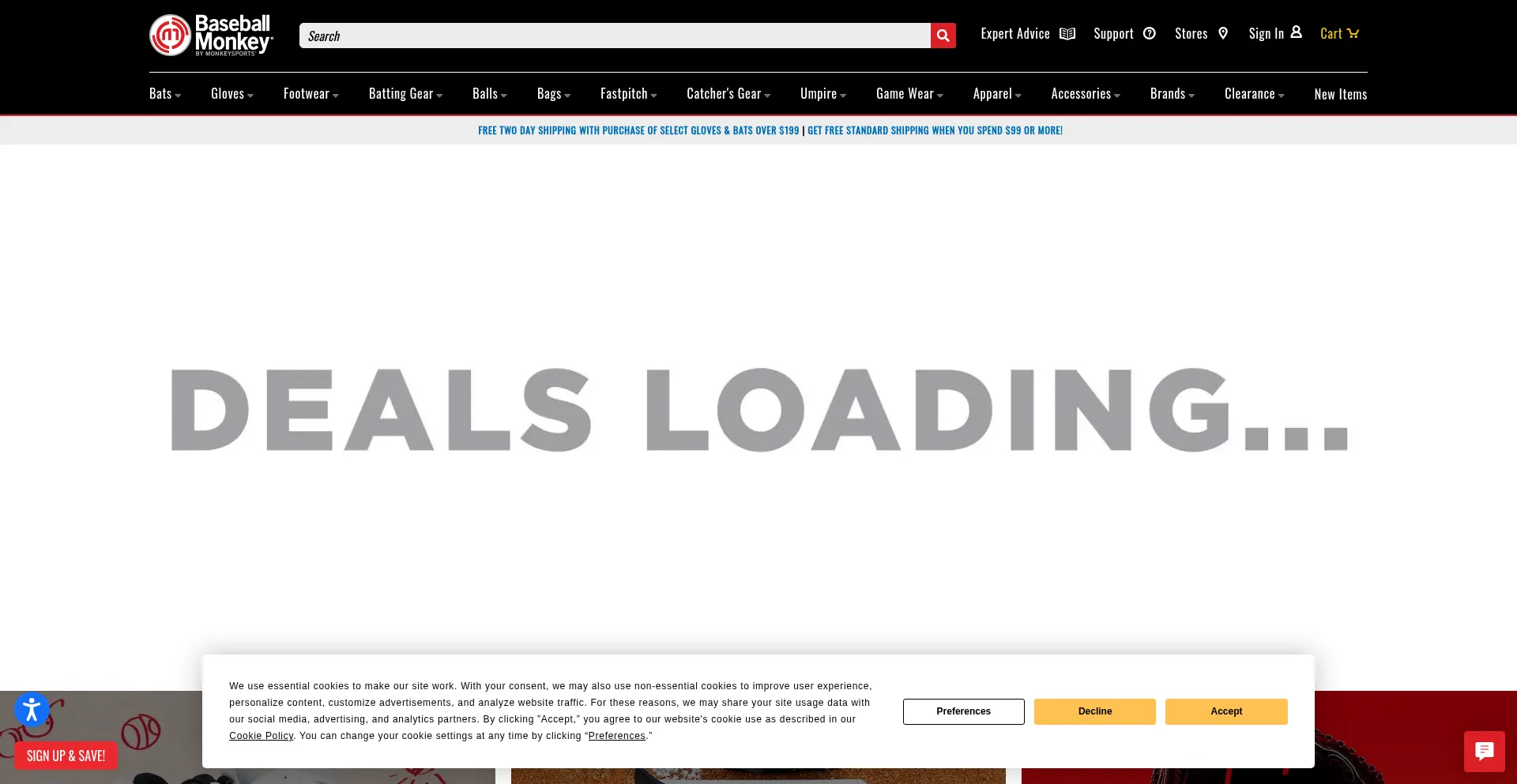 Website screenshot of Baseballmonkey.com