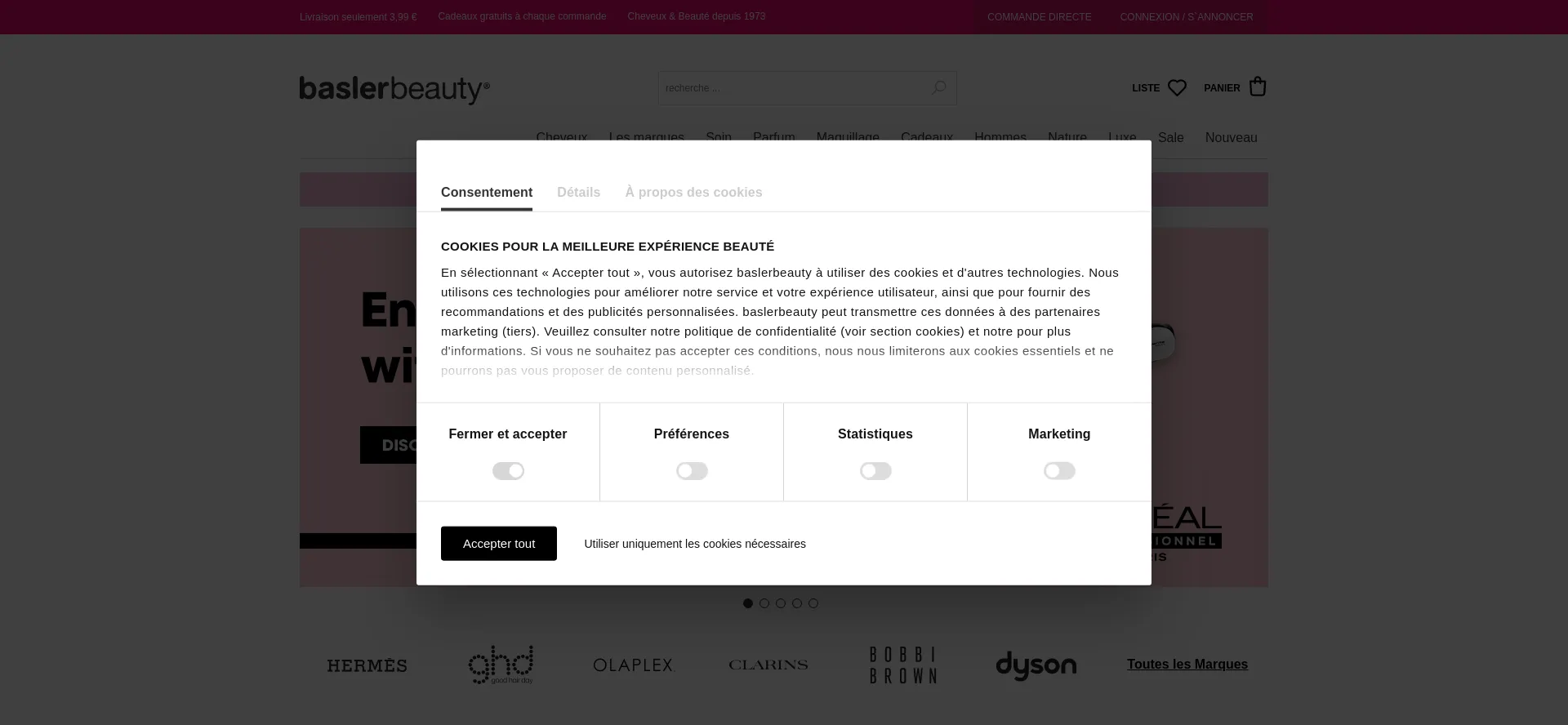 Website screenshot of Basler-beauty.fr