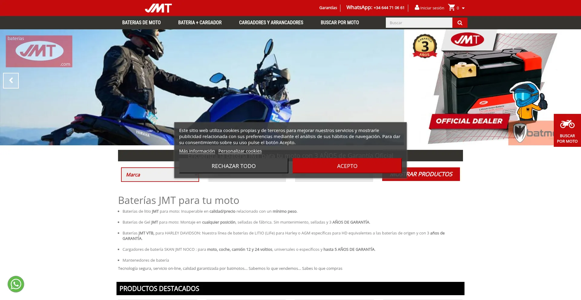 Website screenshot of Bateriasjmt.com
