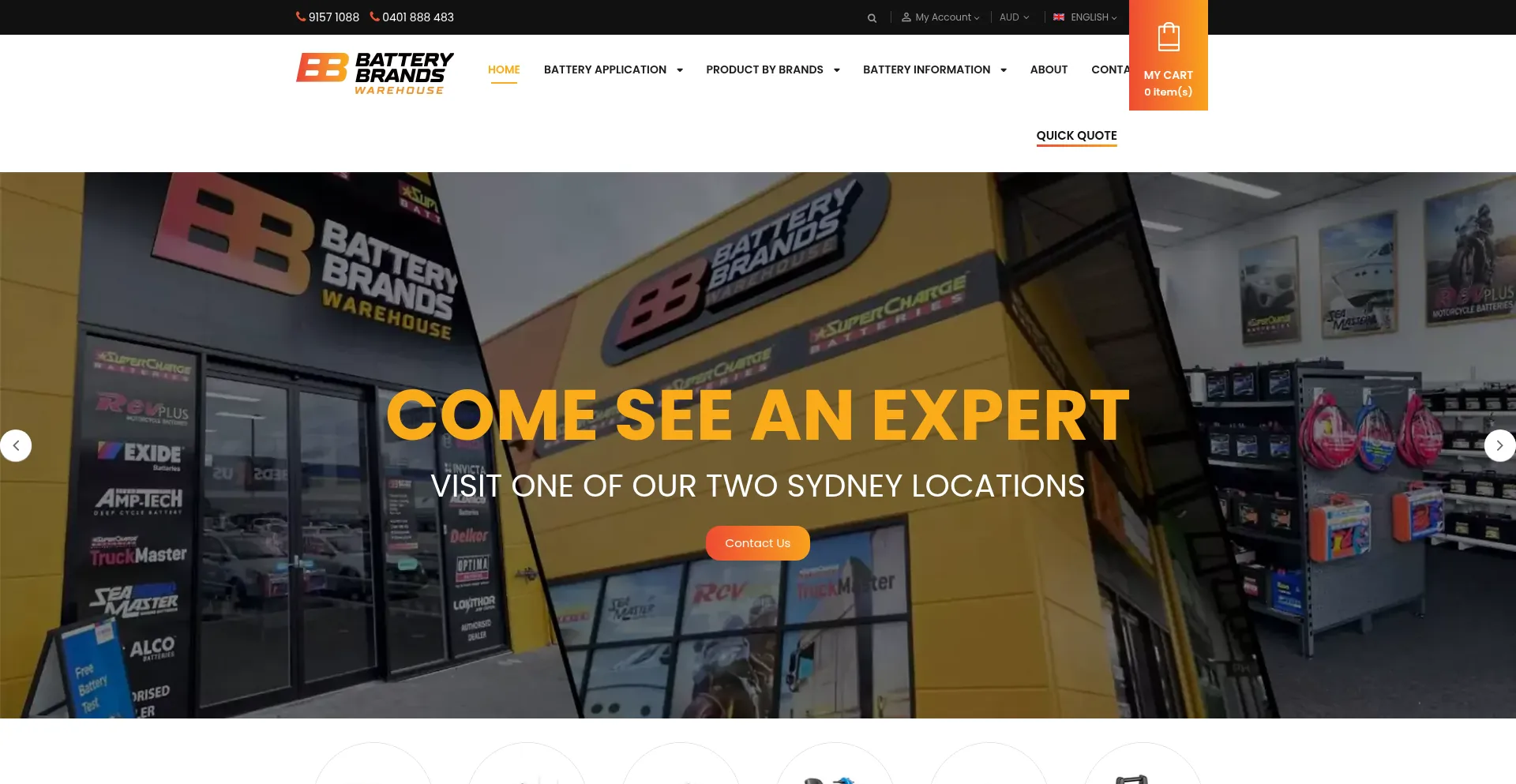 Website screenshot of Batterybrands.com.au