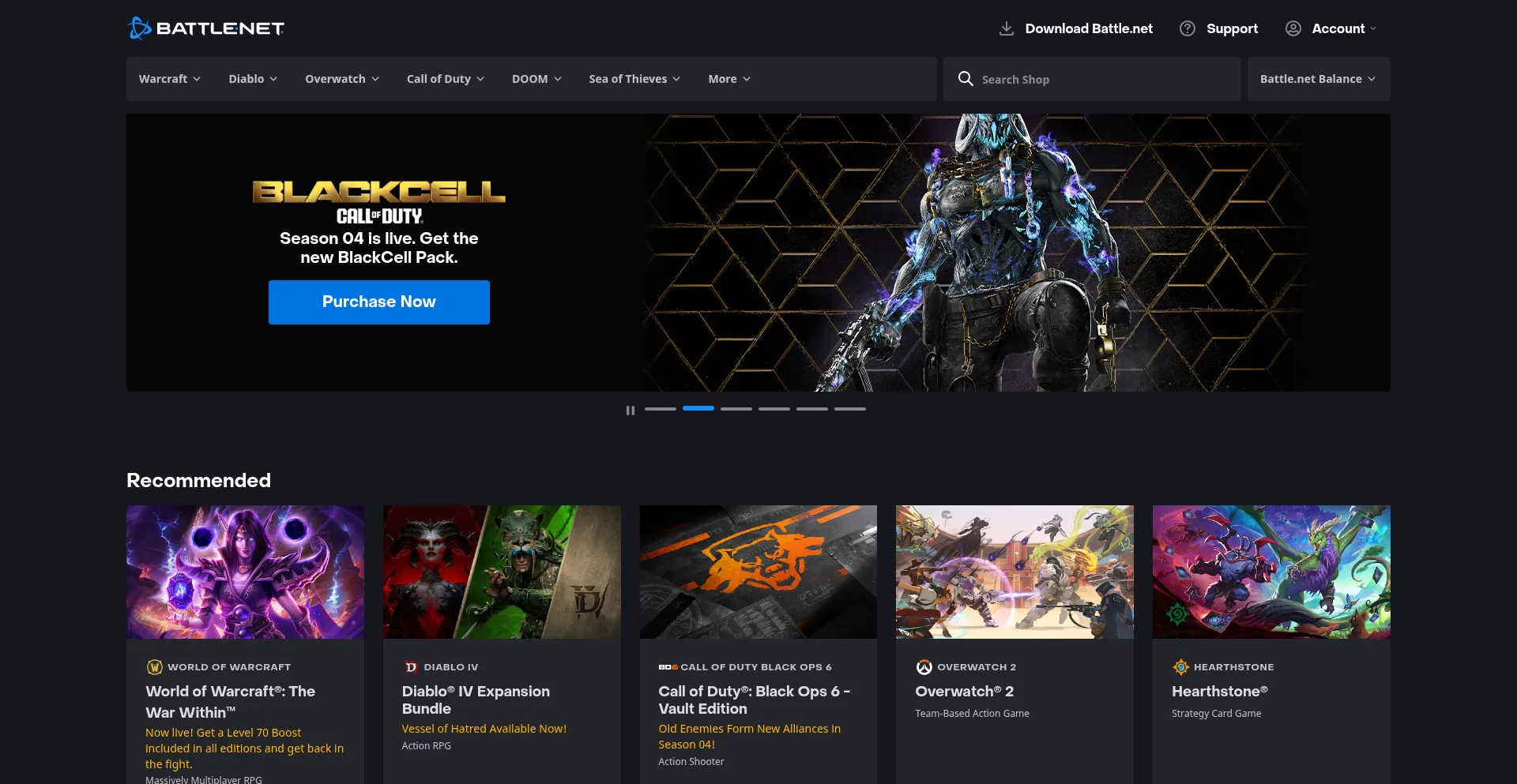 Website screenshot of Battle.net