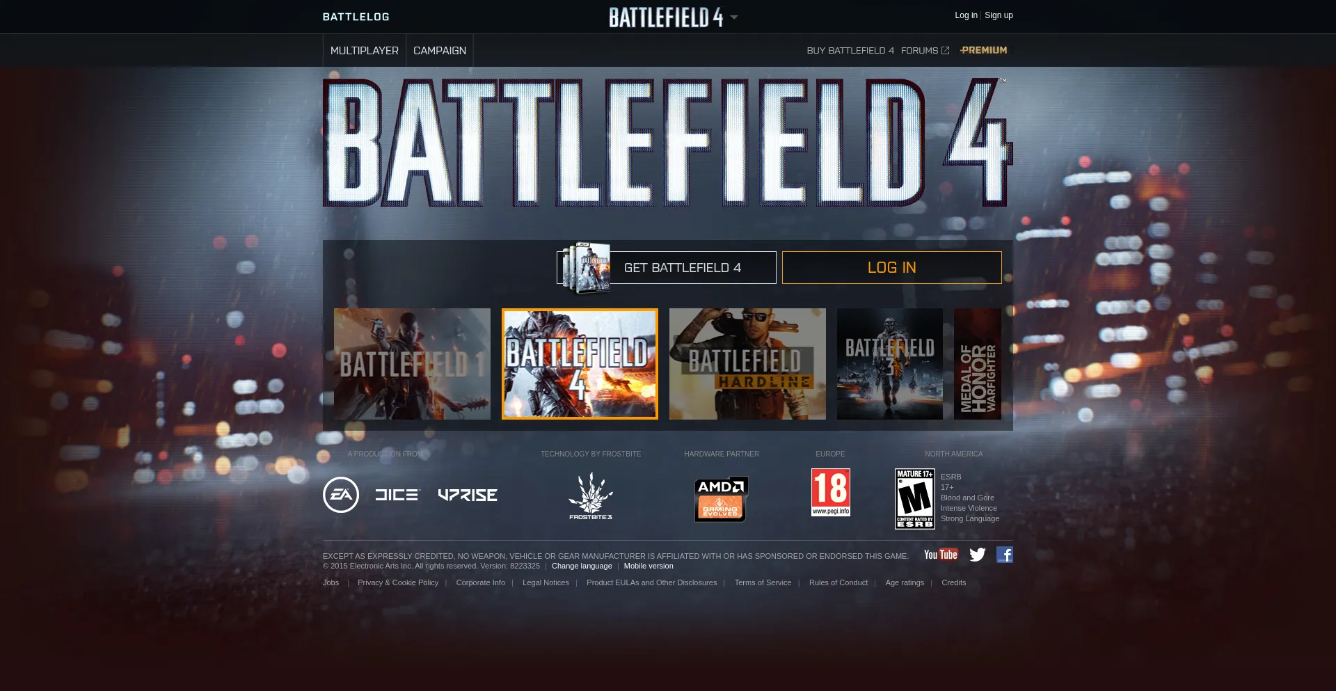 Website screenshot of Battlelog.battlefield.com
