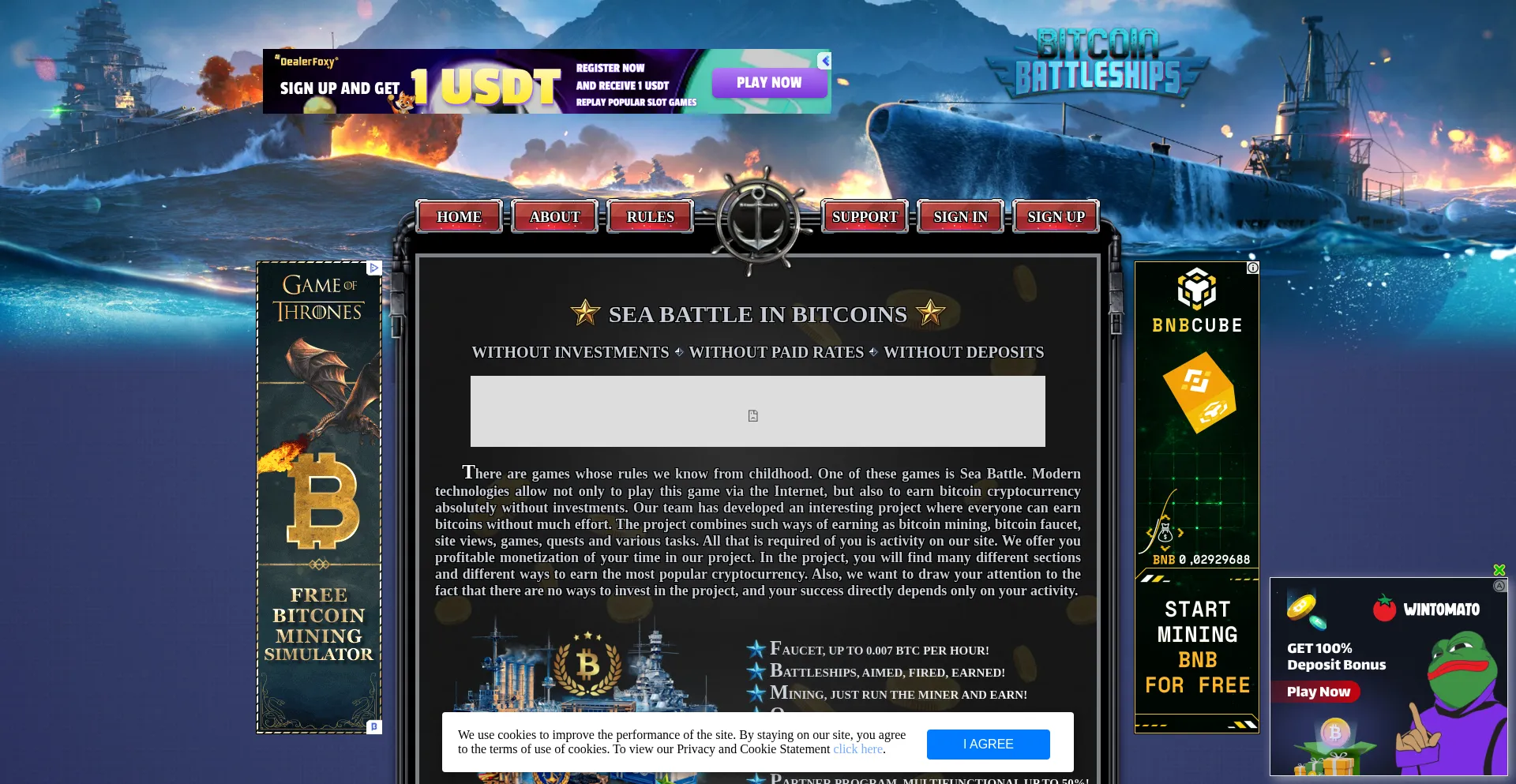 Website screenshot of Battleships-bitcoin.com