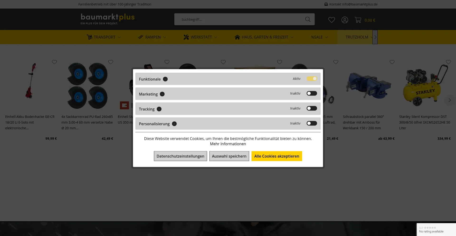Website screenshot of Baumarktplus.de