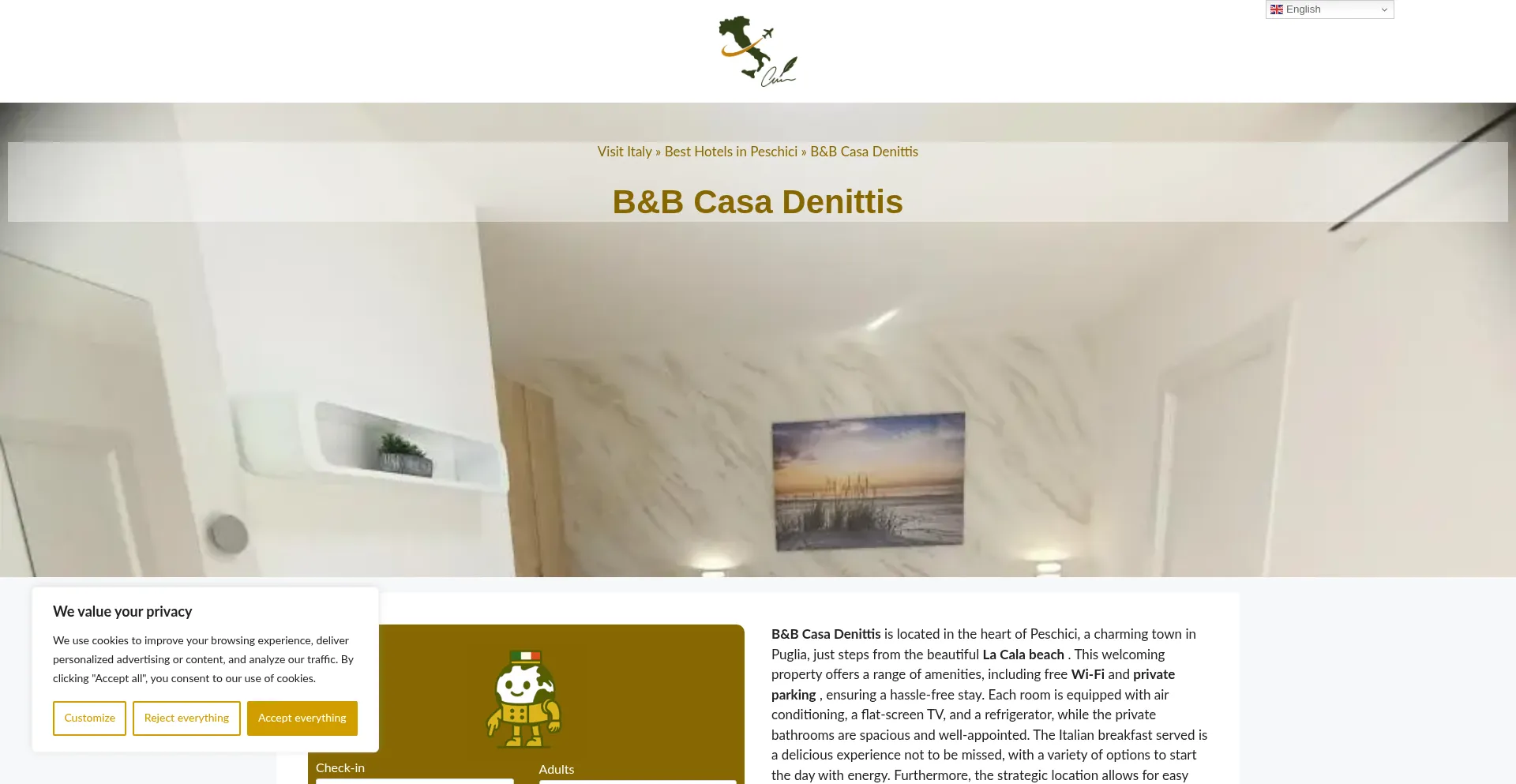 Website screenshot of Bb-casa-denittis.dreaminginrome.com