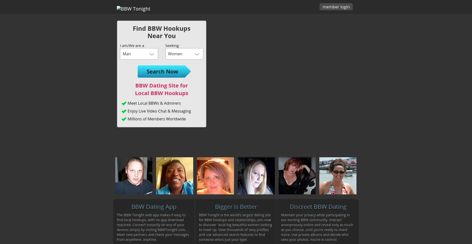 Website screenshot of Bbwtonight.com