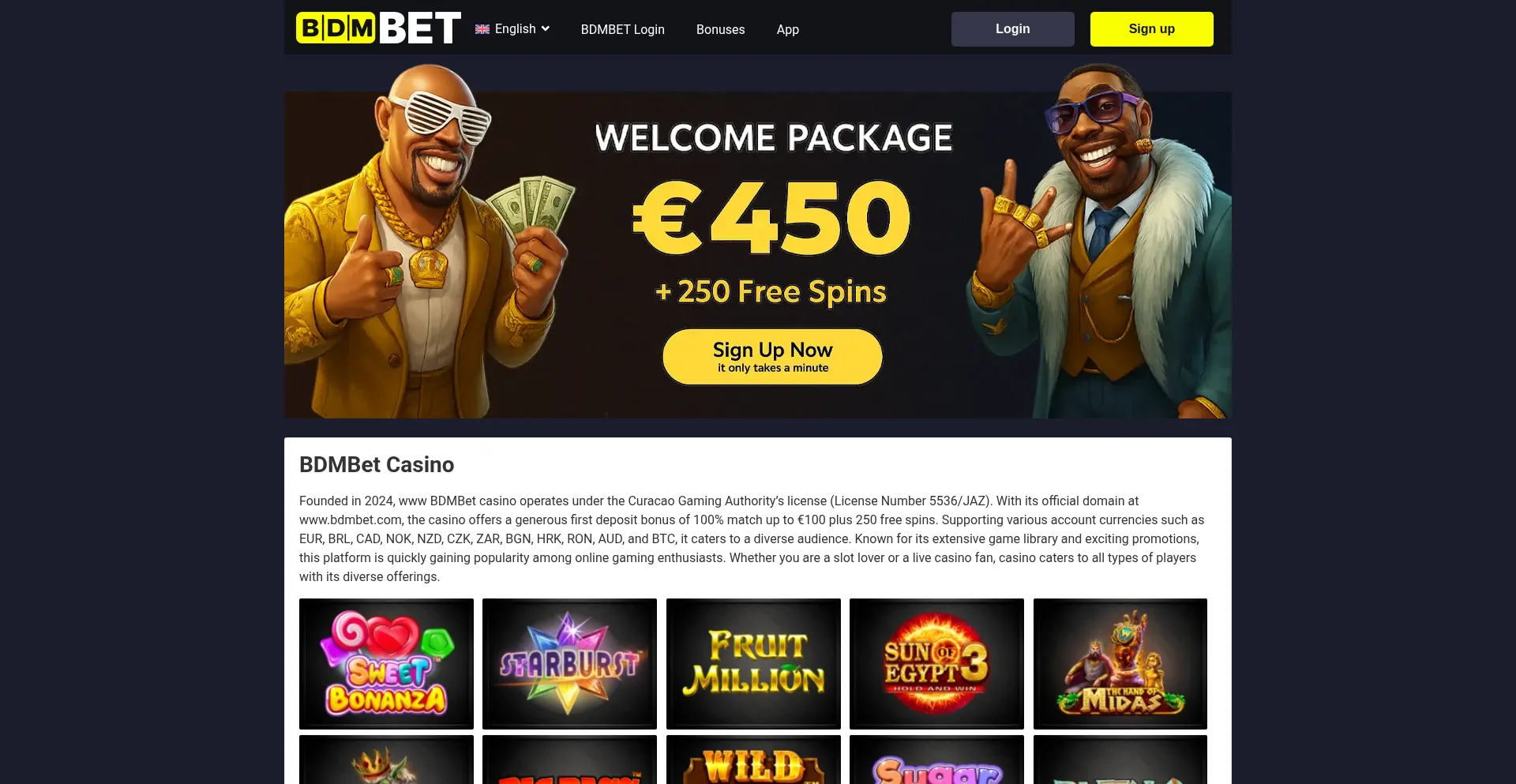 Website screenshot of Bdmbet.casino