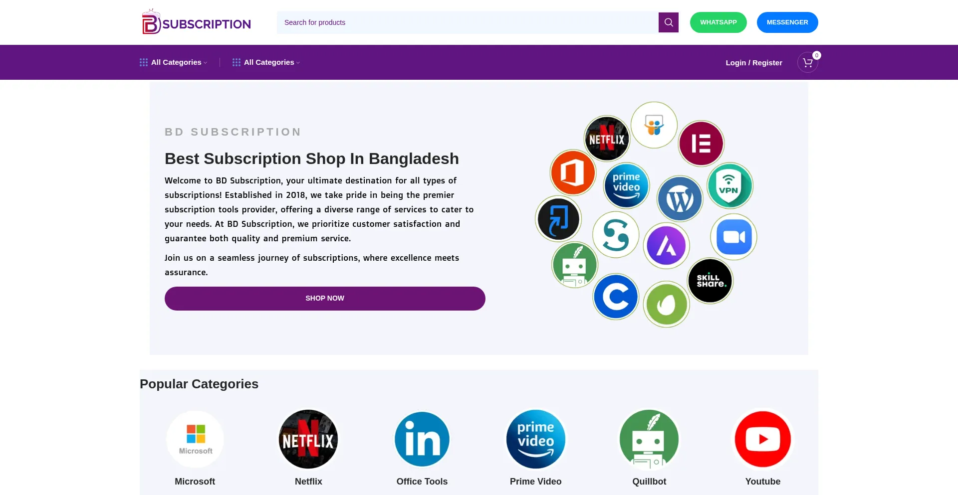 Website screenshot of Bdsubscription.com