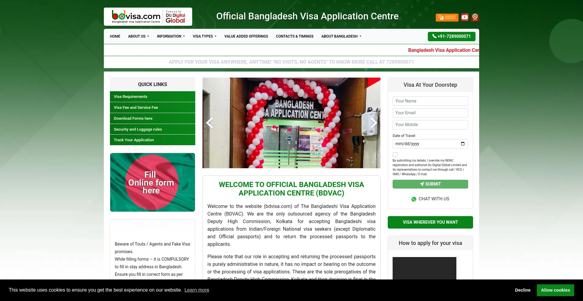 Website screenshot of Bdvisa.com