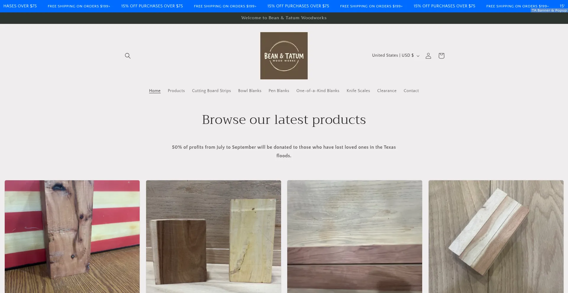 Website screenshot of Beanandtatumwoodworks.com