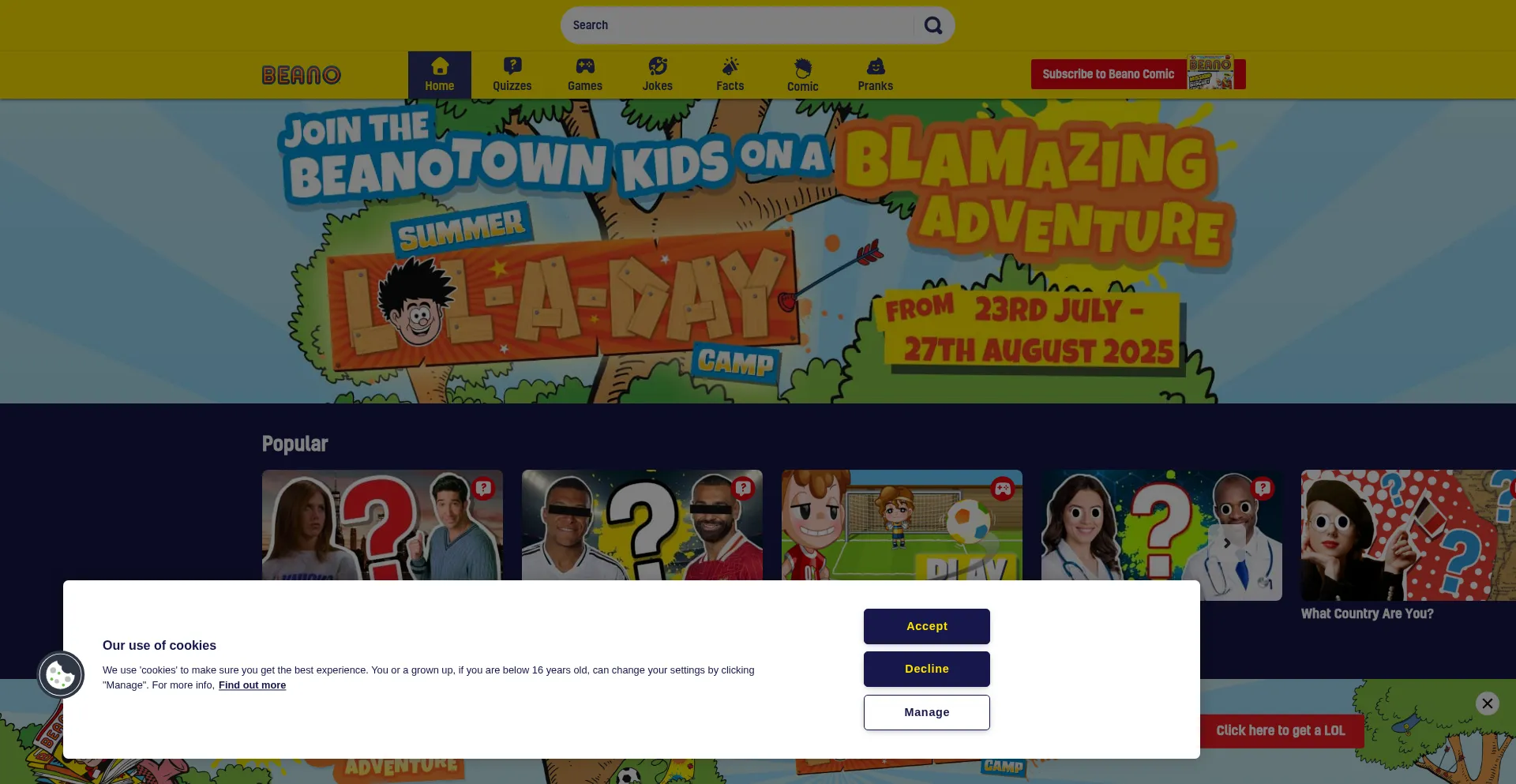 Website screenshot of Beano.com