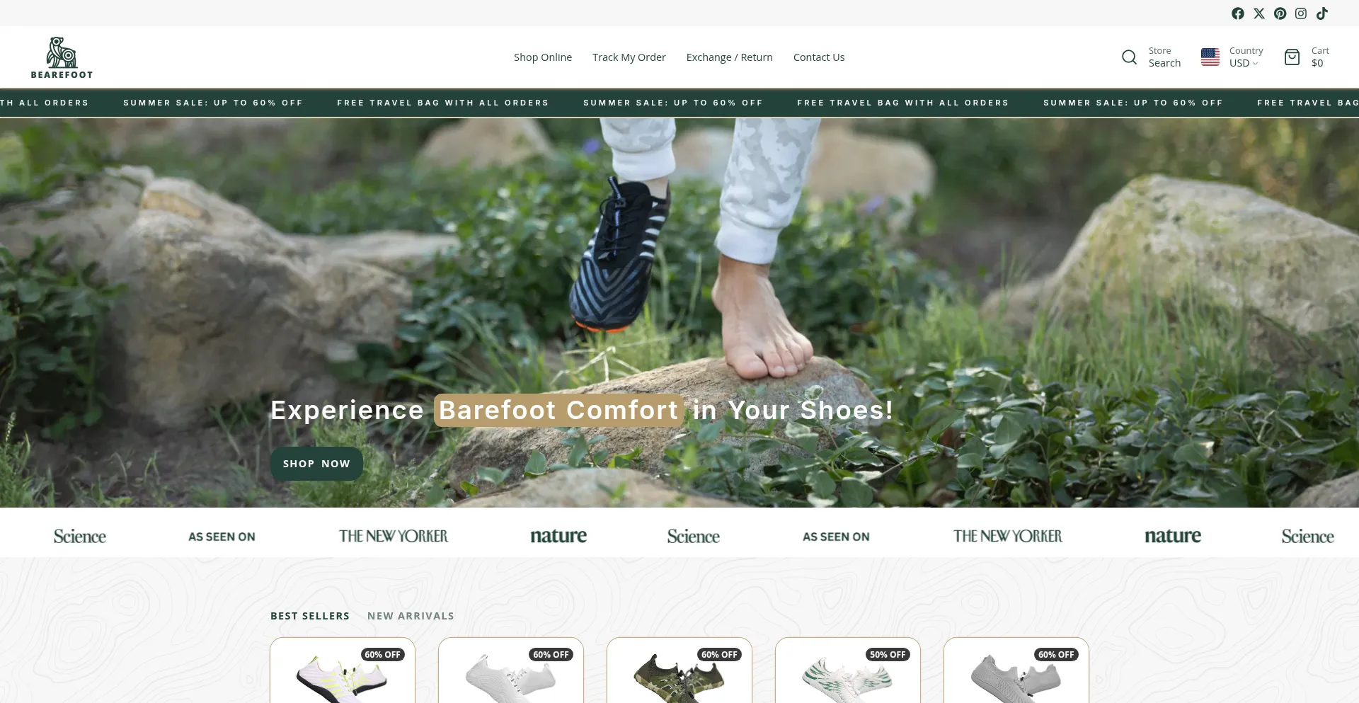Website screenshot of Bearefoot.com