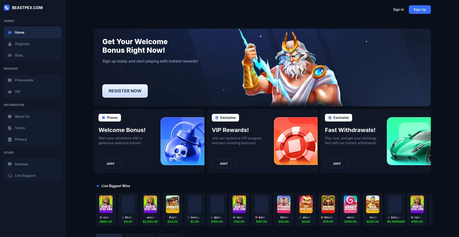 Website screenshot of Beastpex.com