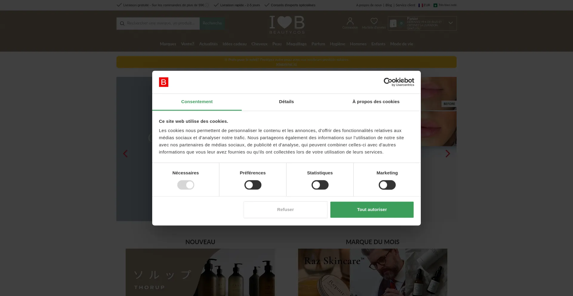 Website screenshot of Beautycos.fr