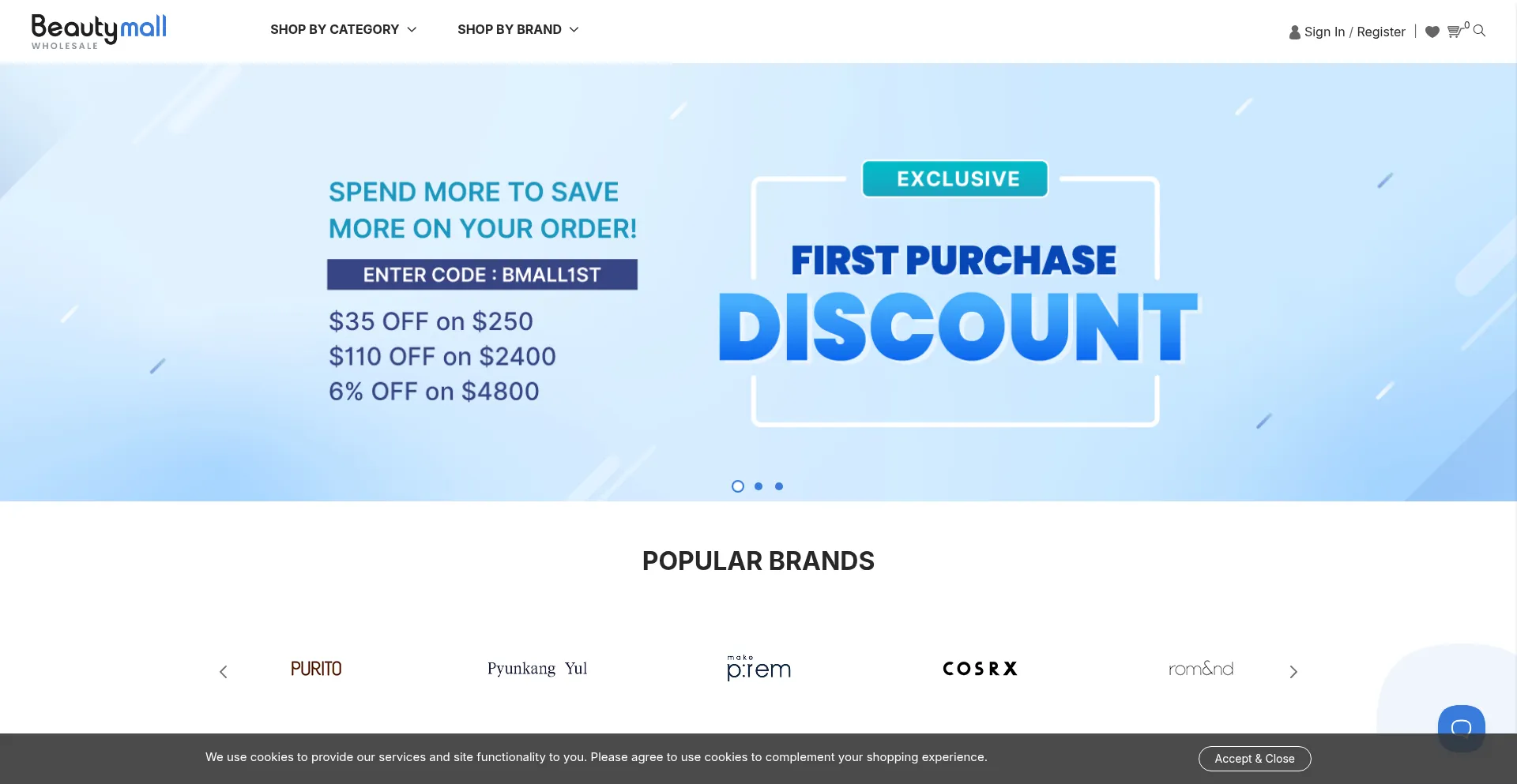 Website screenshot of Beautymallwholesale.com