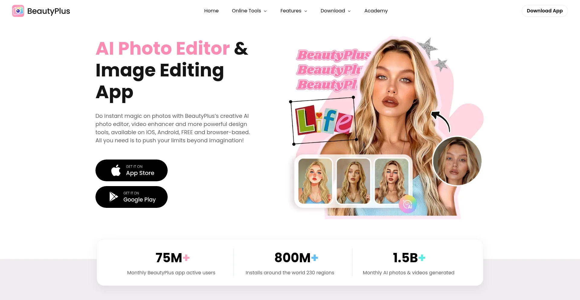 Website screenshot of Beautyplus.com