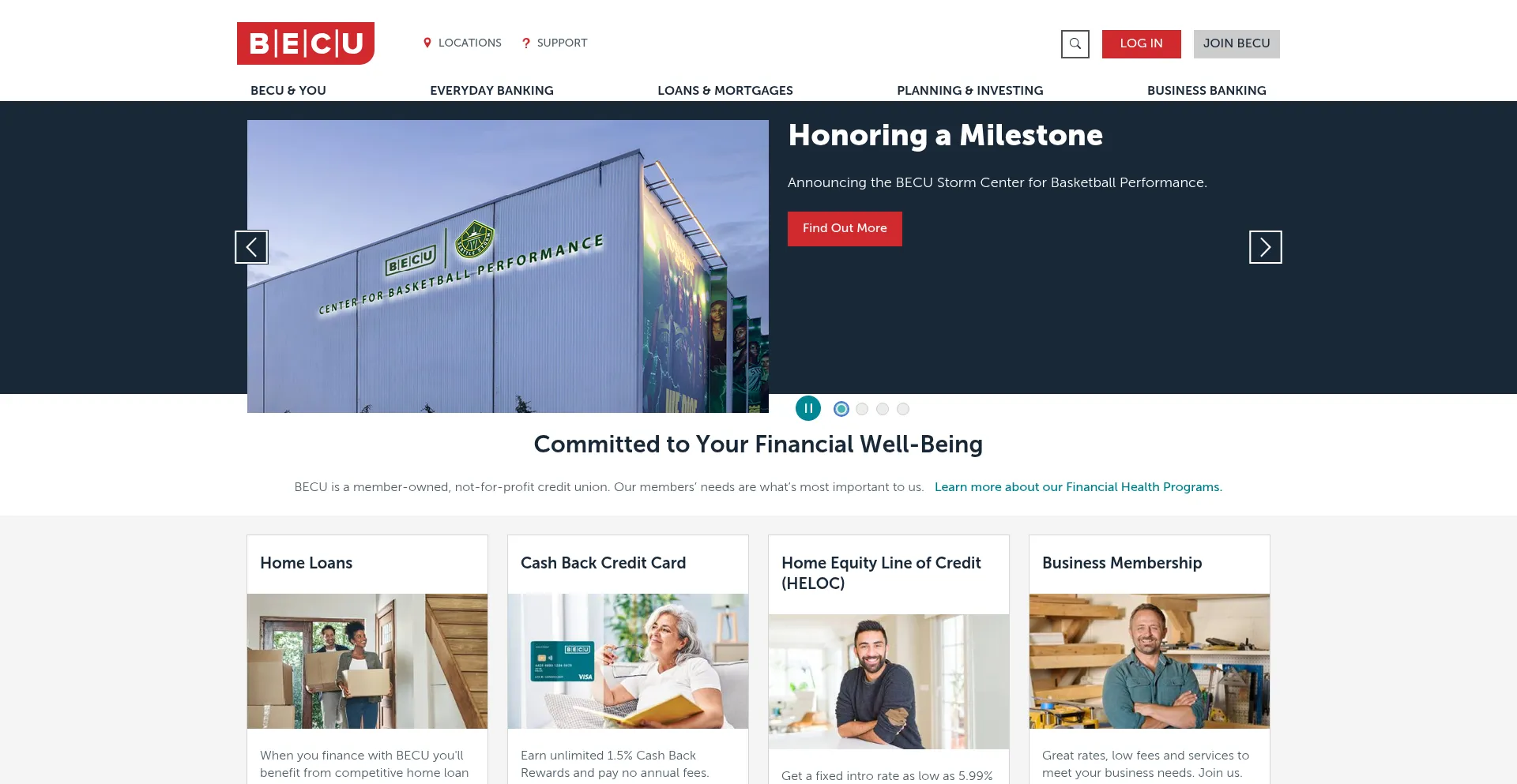 Website screenshot of Becu.org