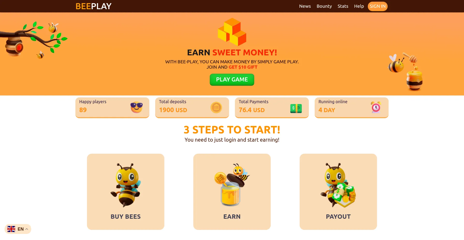 Website screenshot of Bee-play.io