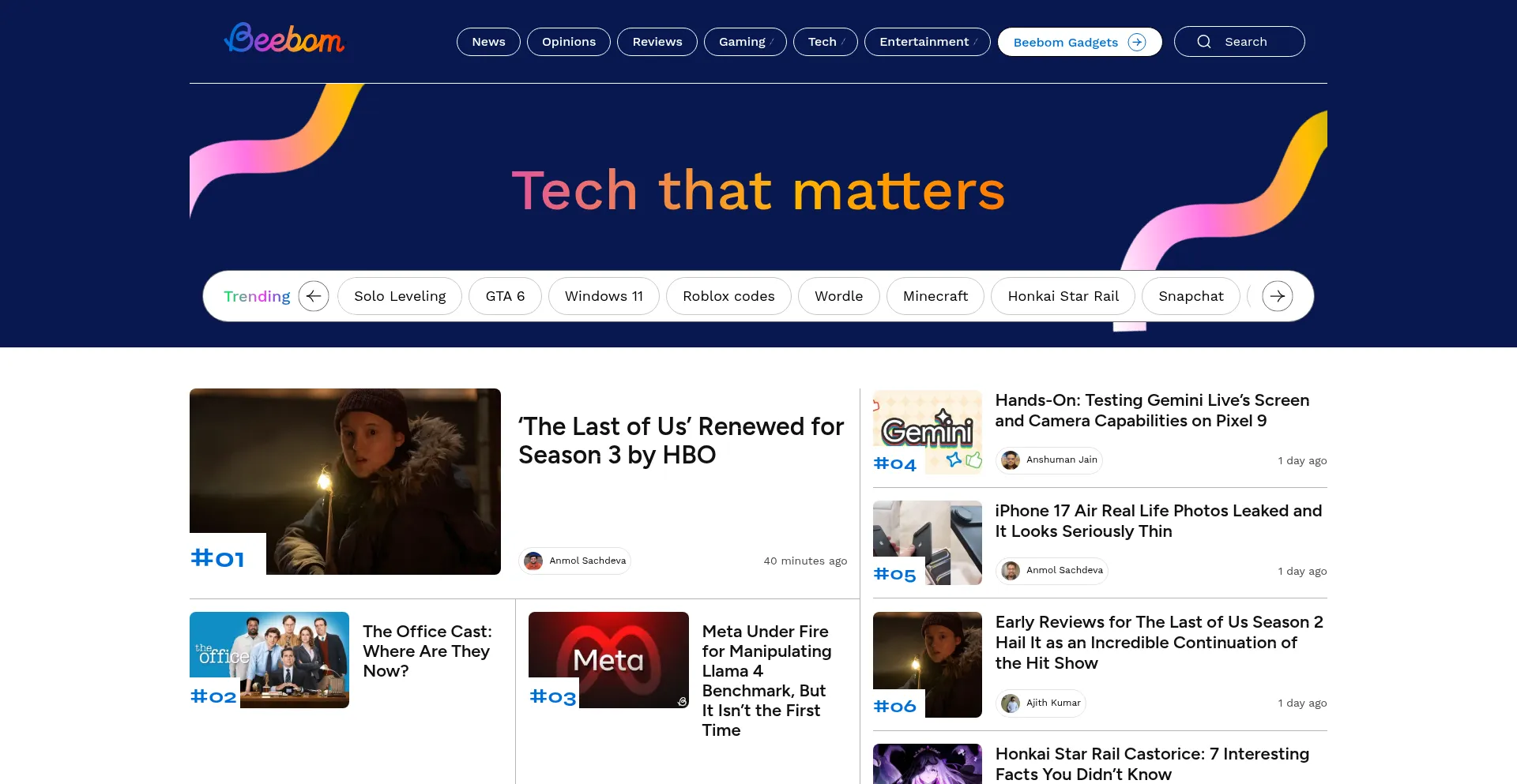 Website screenshot of Beebom.com