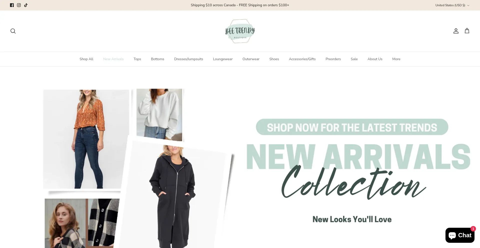 Website screenshot of Beetrendyboutique.ca