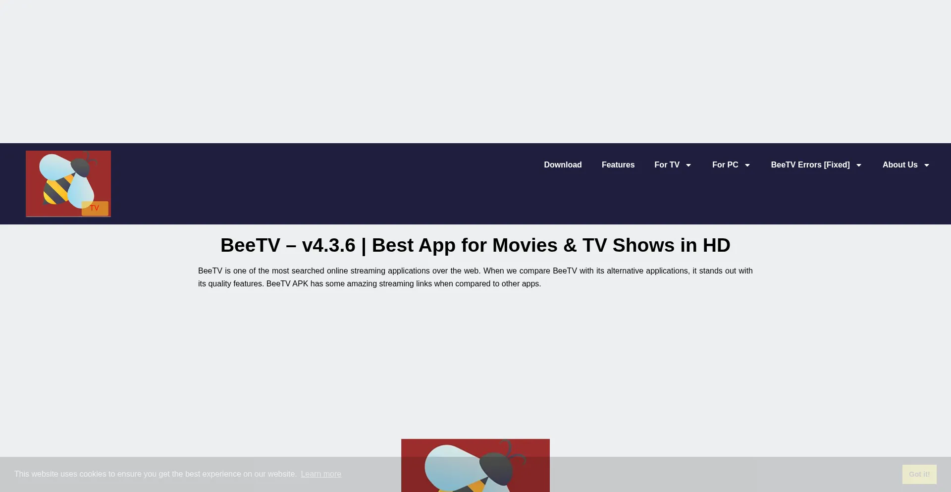 Website screenshot of Beetv-apk.app