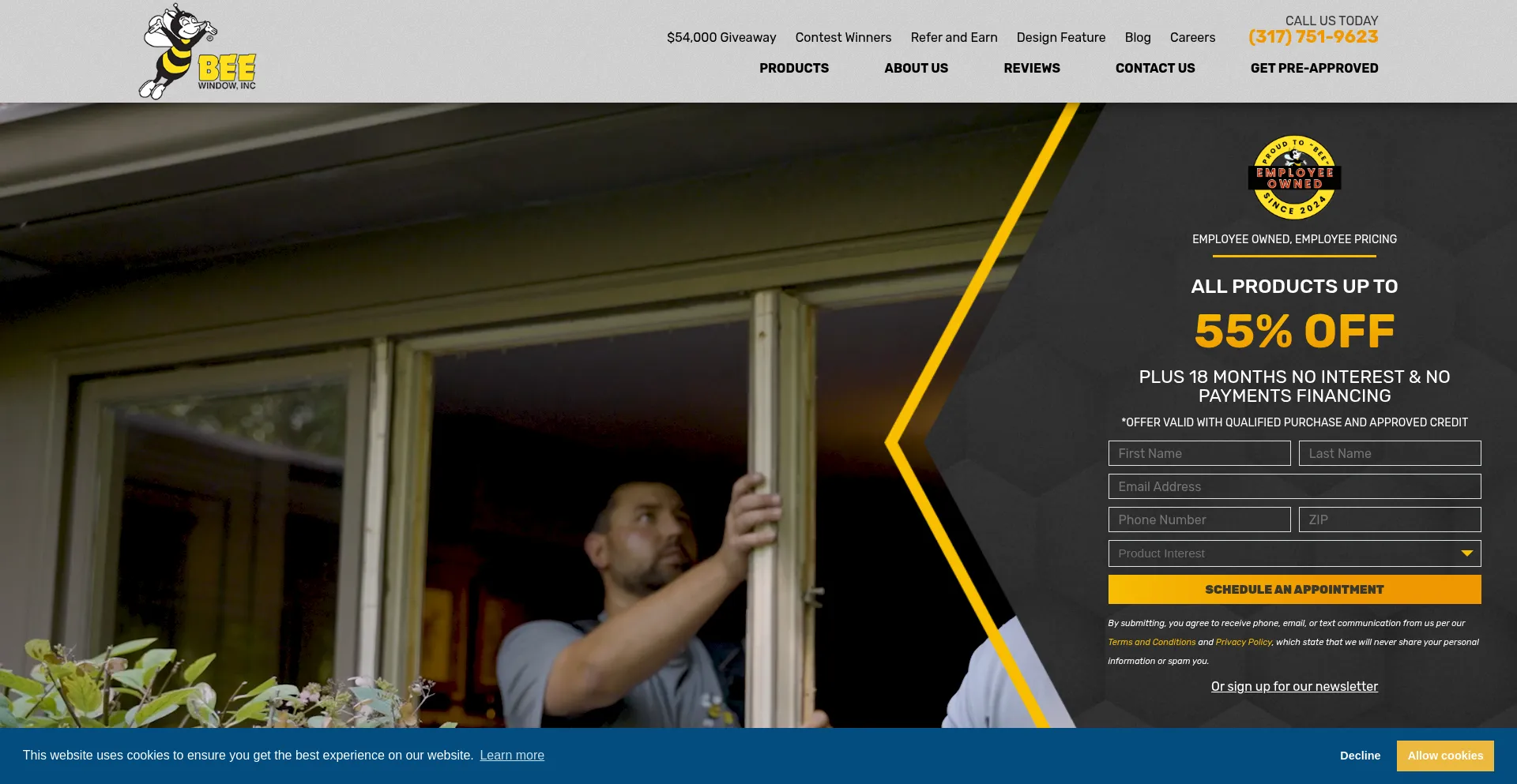 Website screenshot of Beewindow.com
