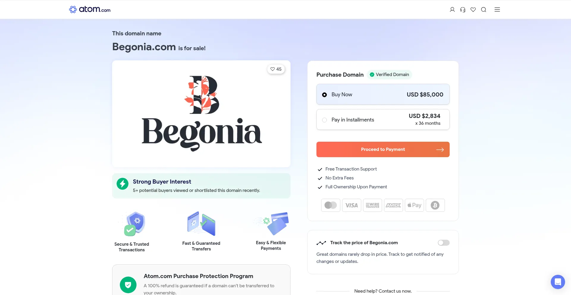 Website screenshot of Begonia.com