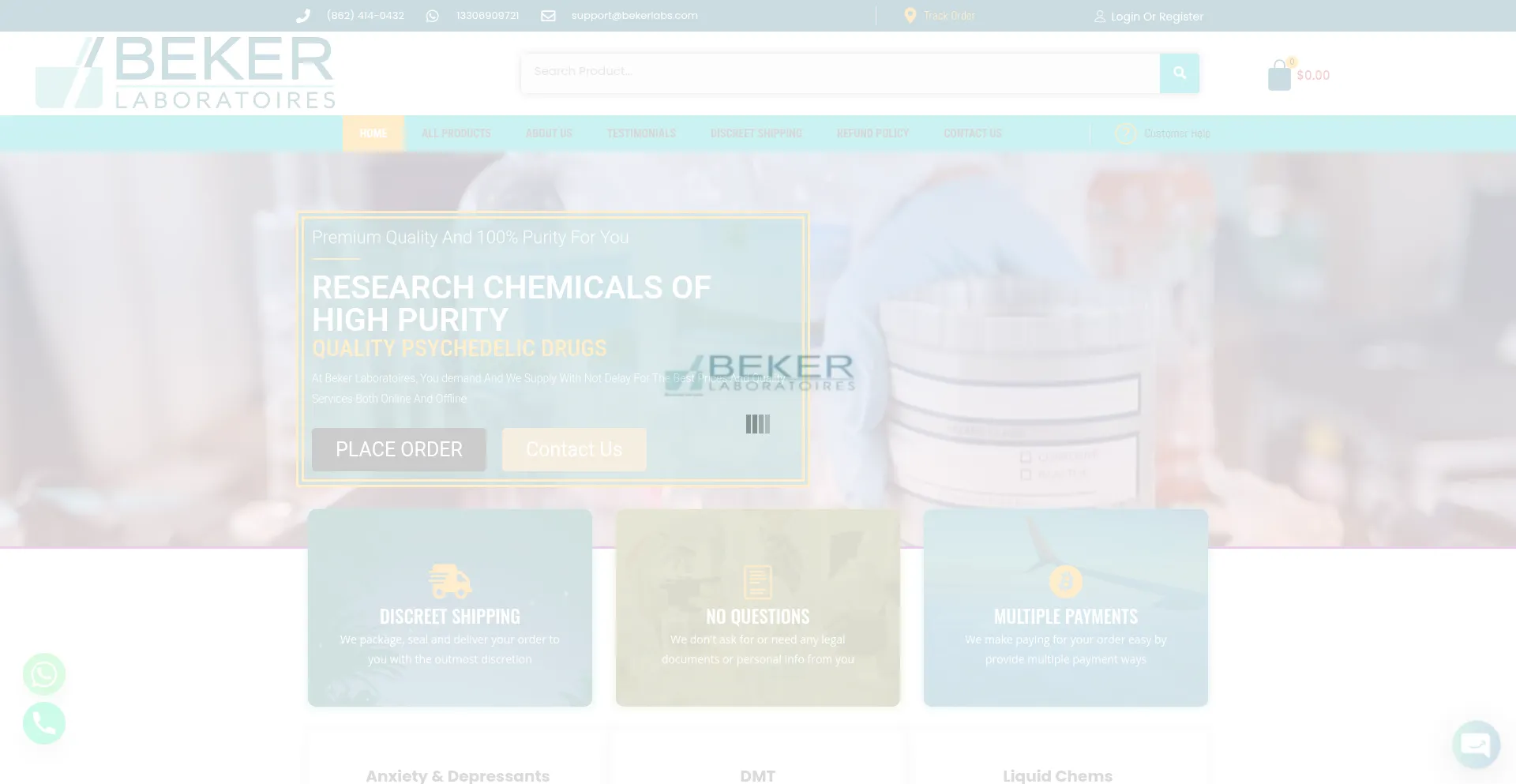 Website screenshot of Bekerlabs.com