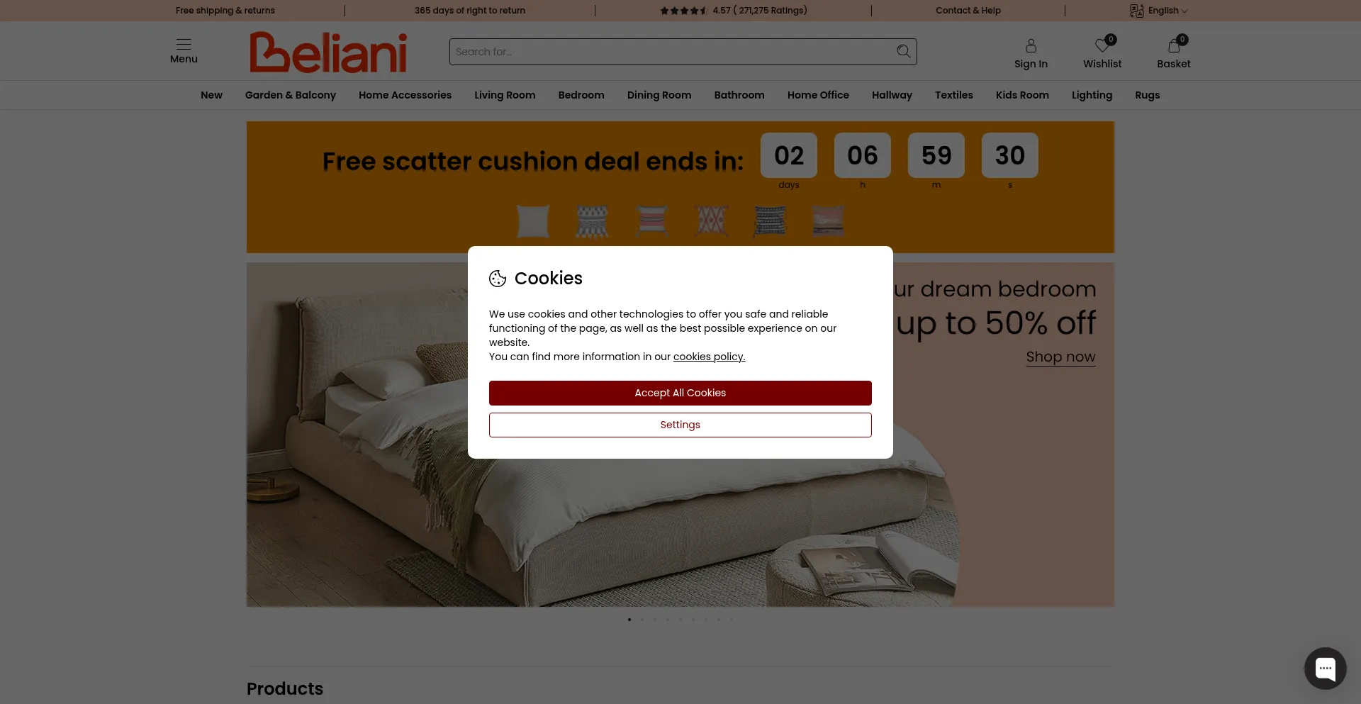 Website screenshot of Beliani.be
