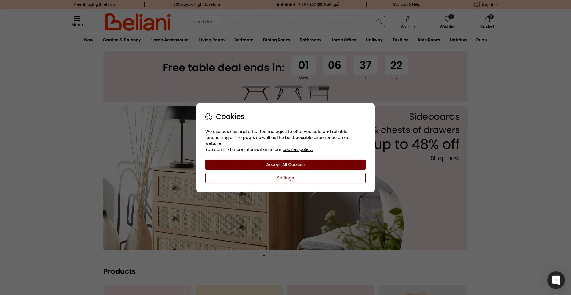 Website screenshot of Beliani.fr