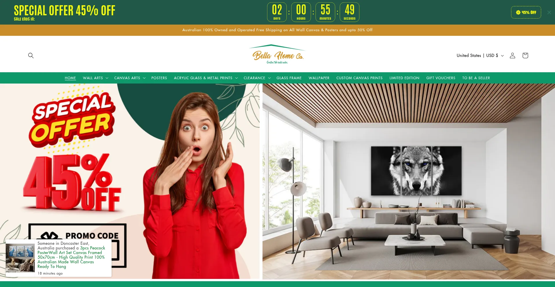 Website screenshot of Bellahomeco.com.au