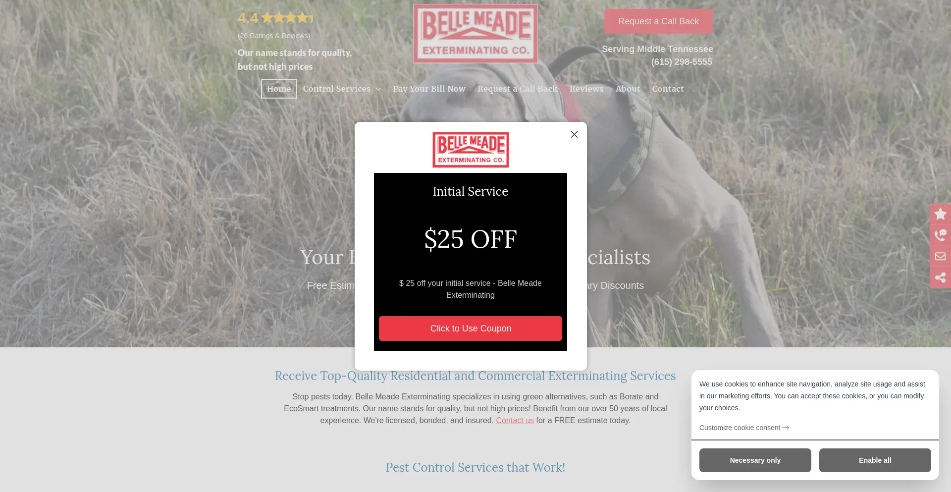 Website screenshot of Bellemeadeexterminating.com