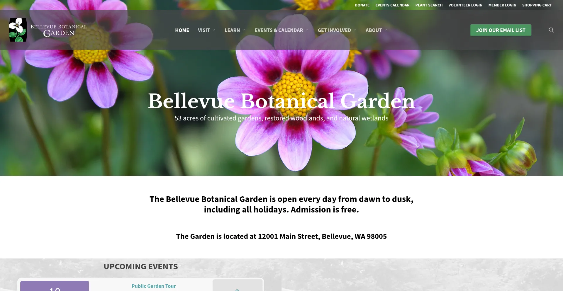 Website screenshot of Bellevuebotanical.org