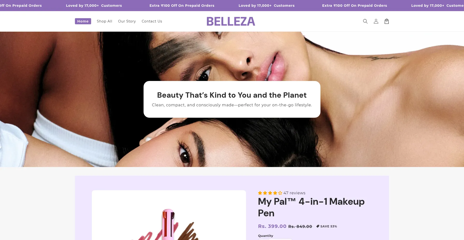 Website screenshot of Bellezacosmetics.in
