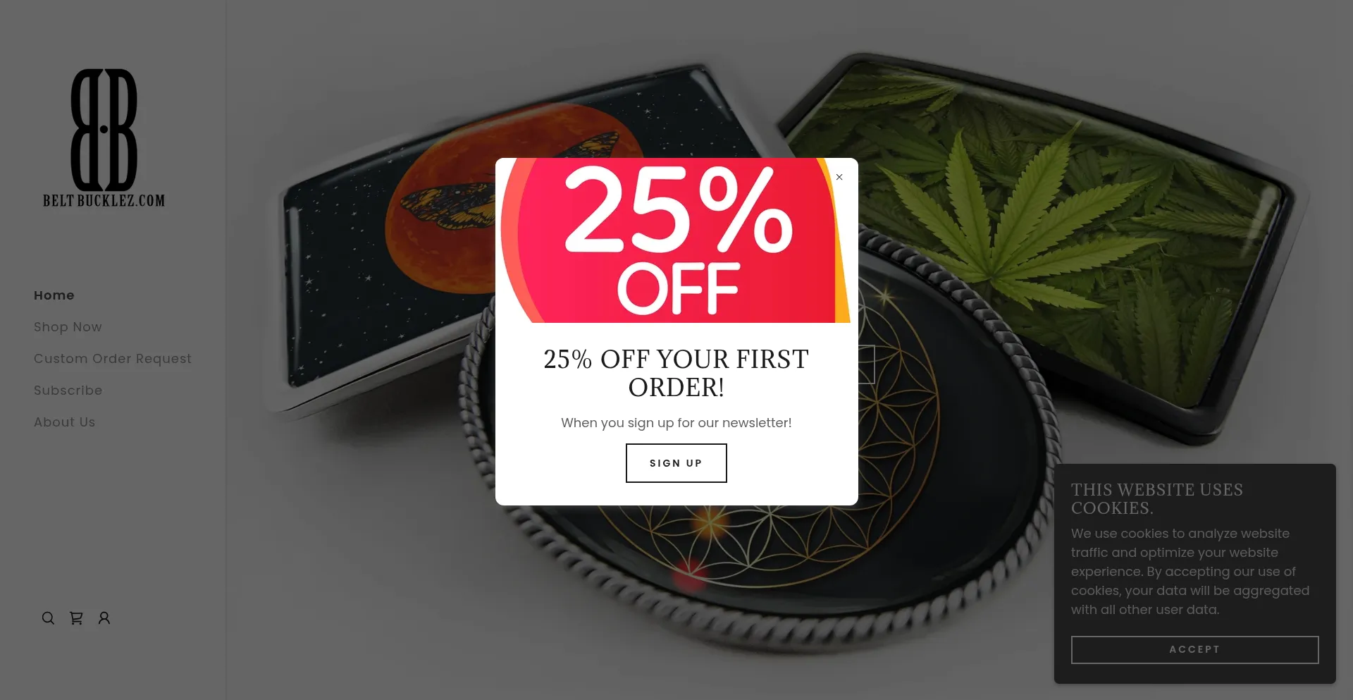 Website screenshot of Beltbucklez.com