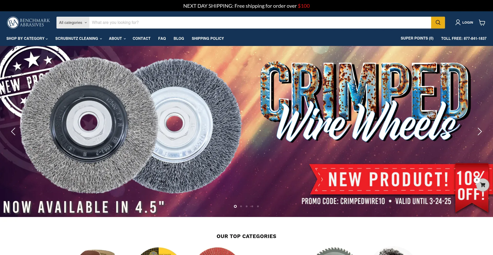 Website screenshot of Benchmarkabrasives.com