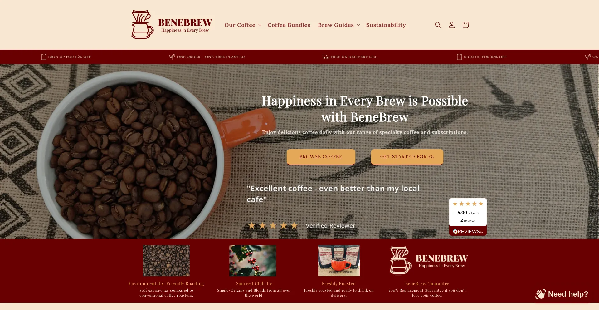 Website screenshot of Benebrew.co.uk