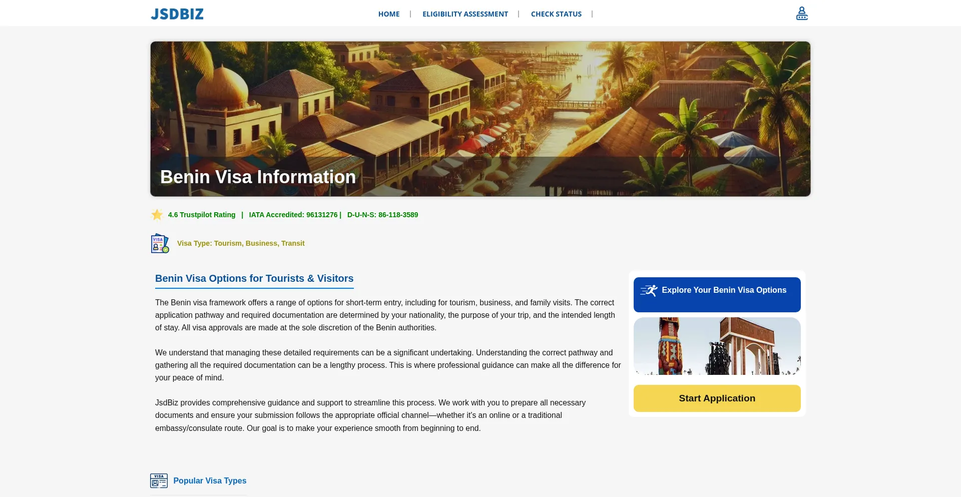 Website screenshot of Benin.jsdbiz.com