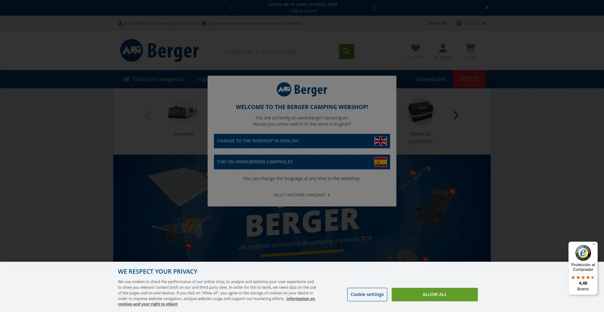 Website screenshot of Berger-camping.es
