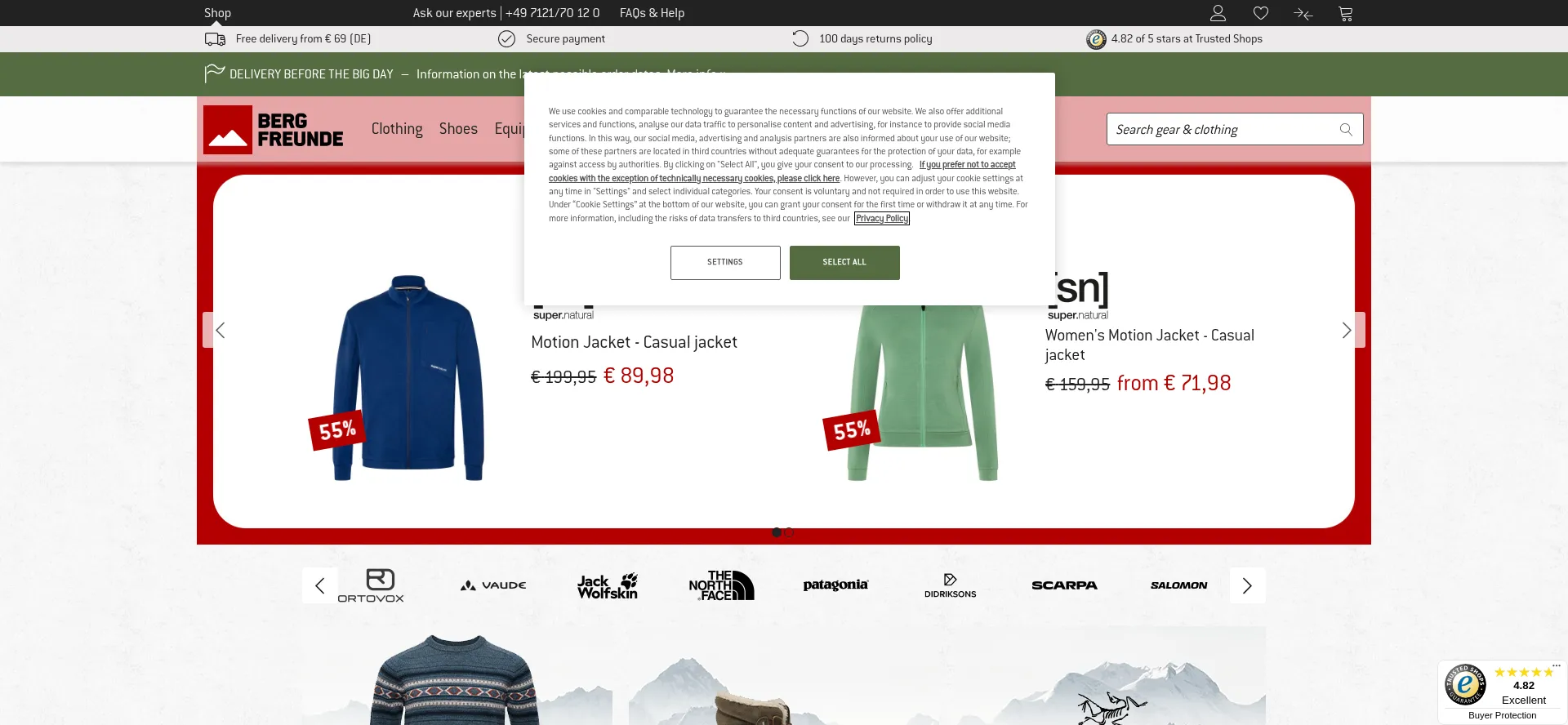 Website screenshot of Bergfreunde.eu