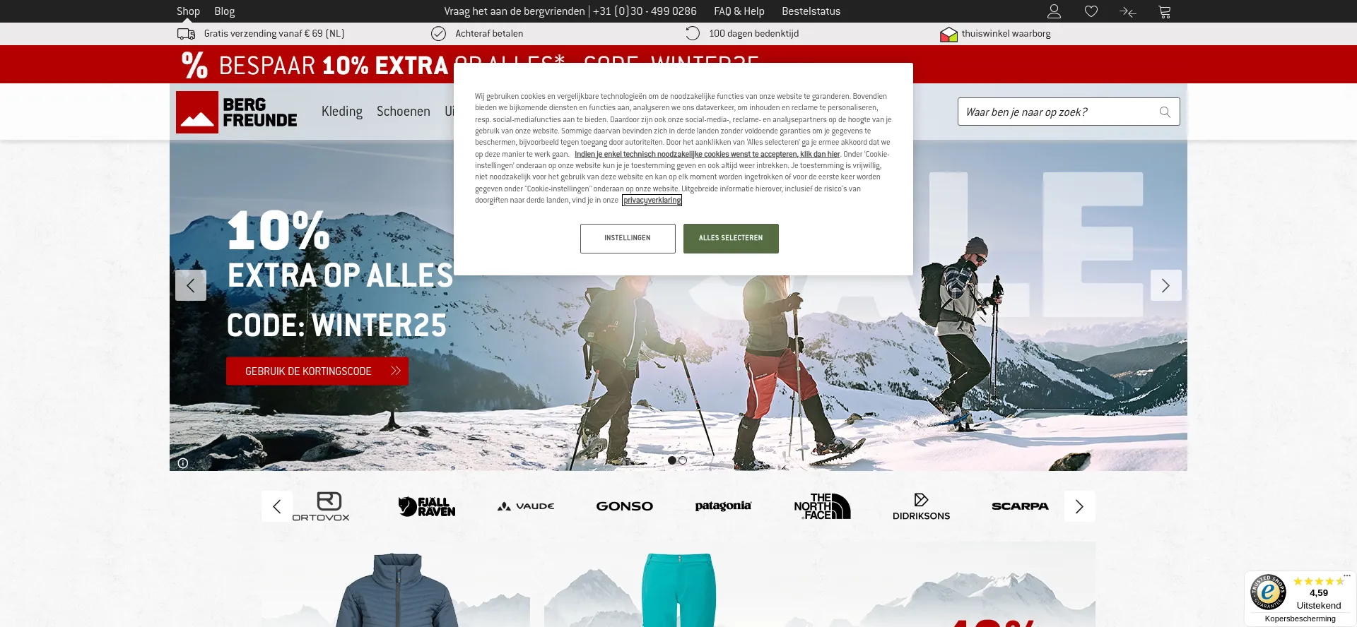 Website screenshot of Bergfreunde.nl