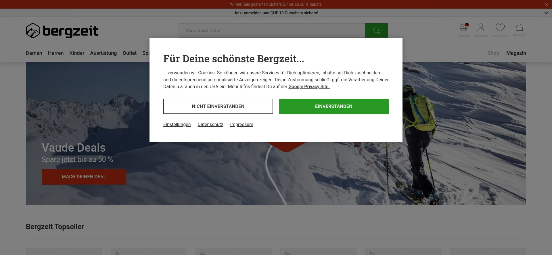 Website screenshot of Bergzeit.ch