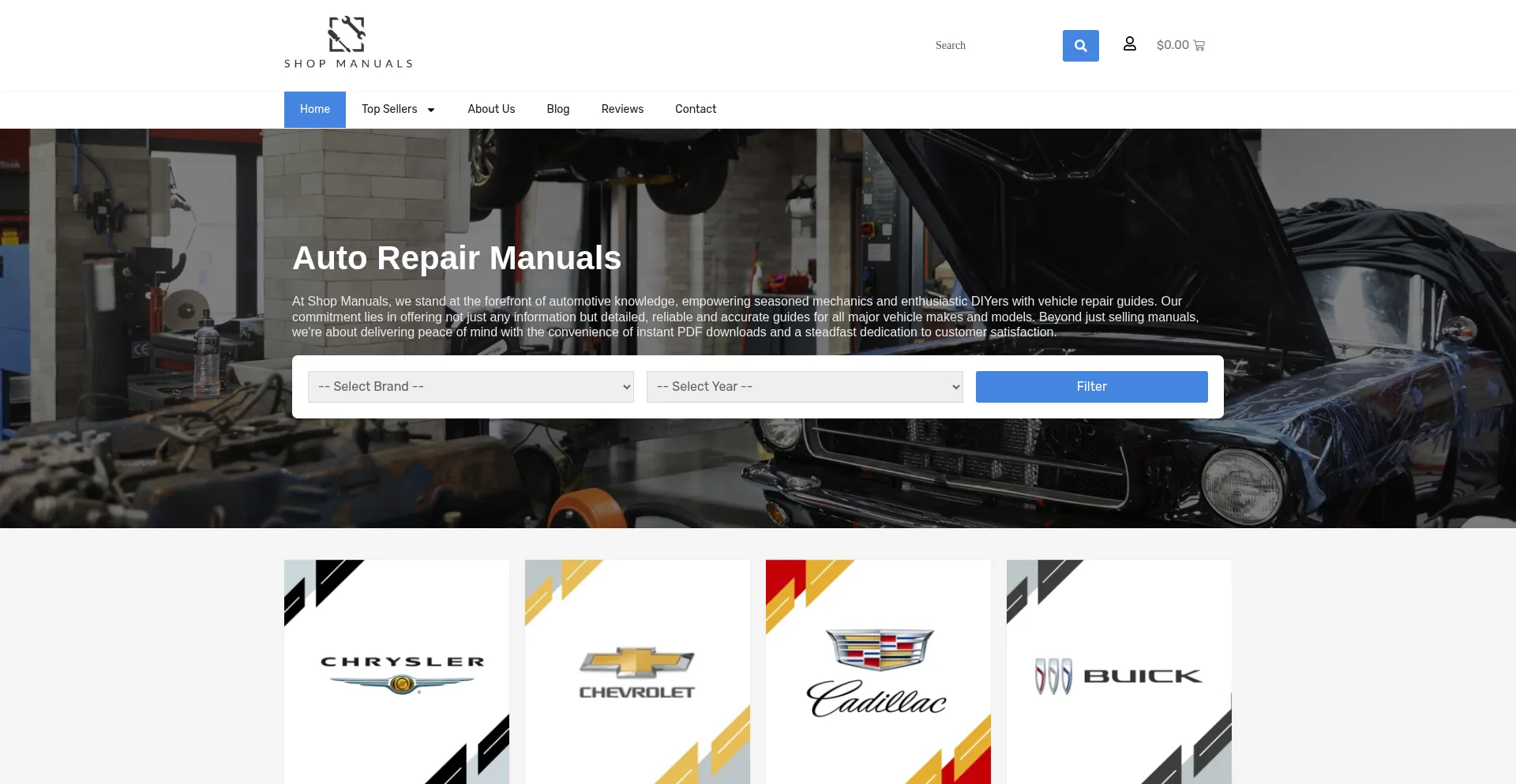 Website screenshot of Bestcarmanuals.com