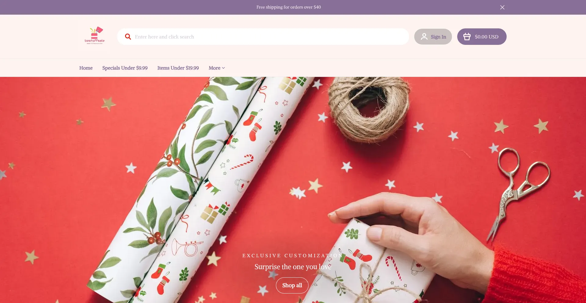 Website screenshot of Bestoffsale.com