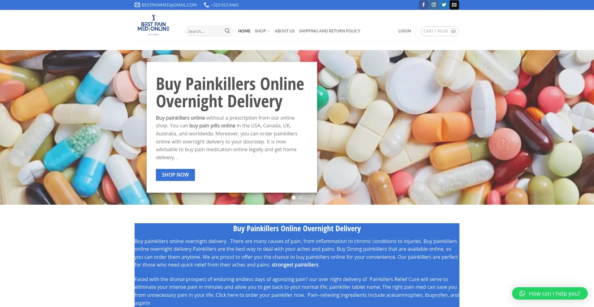 Website screenshot of Bestpainmedsonline.com
