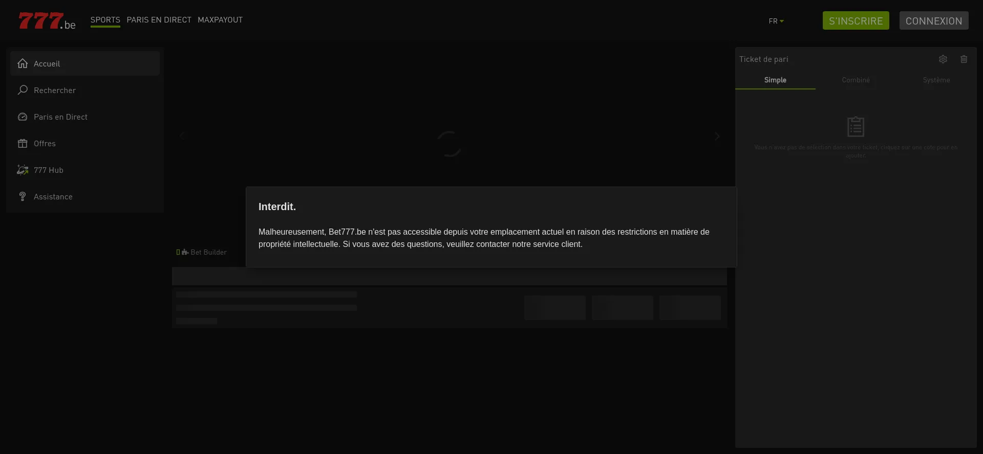 Website screenshot of Bet777.be